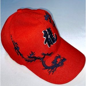 Red Dragons Chinese Calligraphy Character Dragon Embroidery Red Baseball Cap